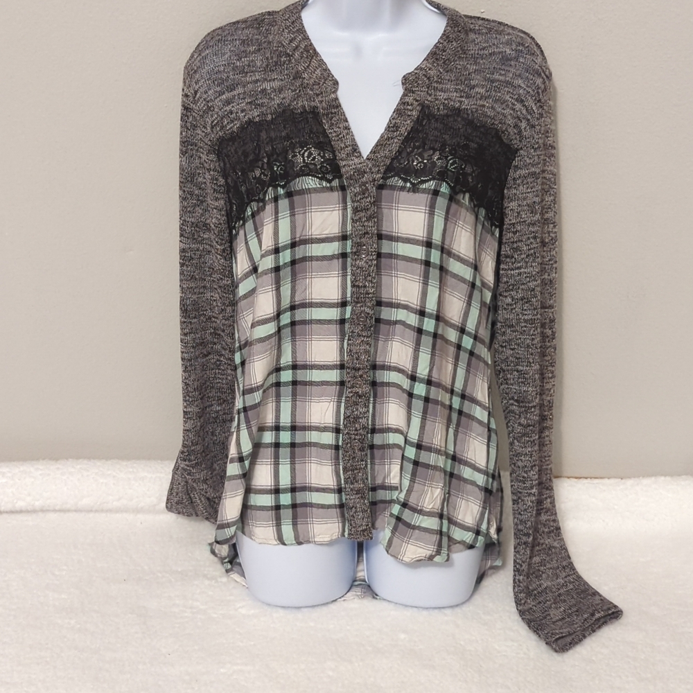 Plaid Sweater Top Size L